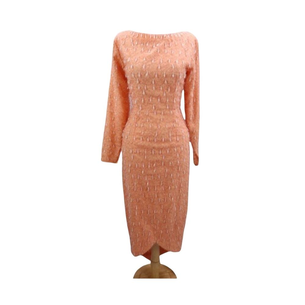 Vintage 1960's Peach Beaded Fringe Pencil Dress